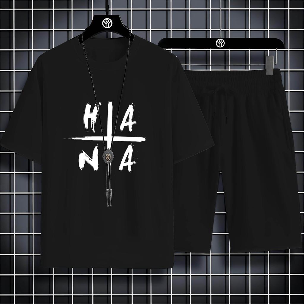 Vier Jahreszeiten Mode Lässig O Kragen 2d Trend Brief Drucken Herren Kurzarm T-Shirt Lose Bequeme Schnell Trocknende Anzug