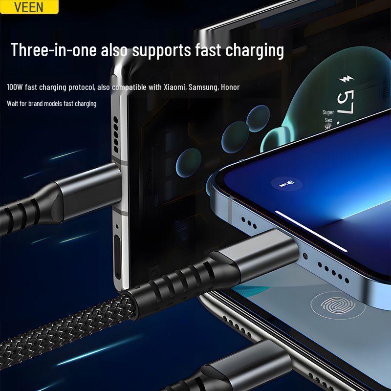100W Digital Display 3-in-1 Fast Charging Cable for Mate60/50 Pro