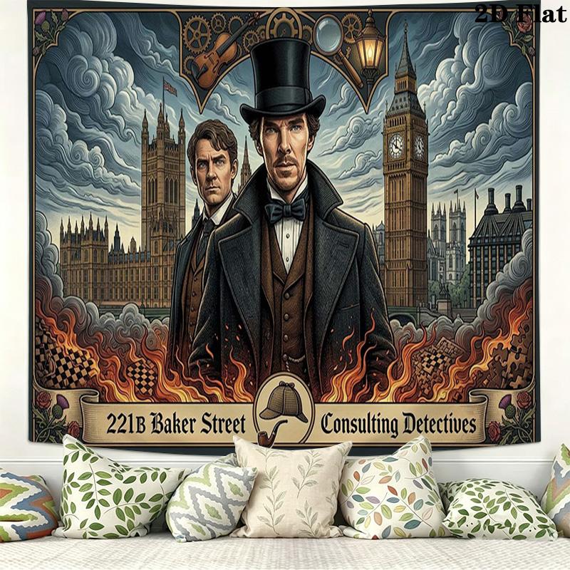 Tapisserie murale Sherlock Accroche murale esthétique Couverture en tissu imprimé Tapisseries décoratives pour chambre à coucher salon décoration intérieure