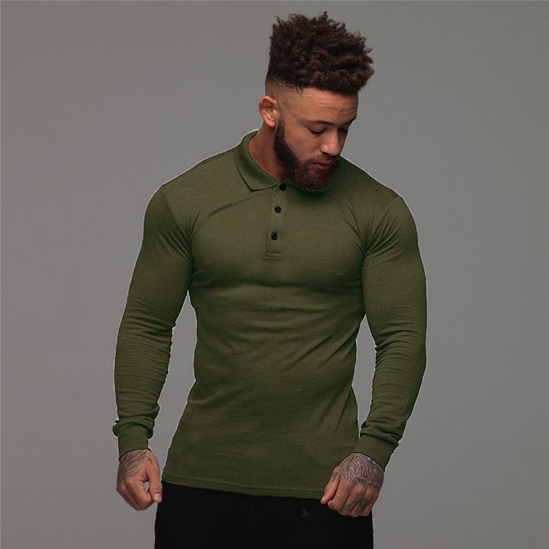 Men's European & American Muscle Fit Long-Sleeve Lapel Polo Shirt - Autumn/Winter Sports Fitness Tights