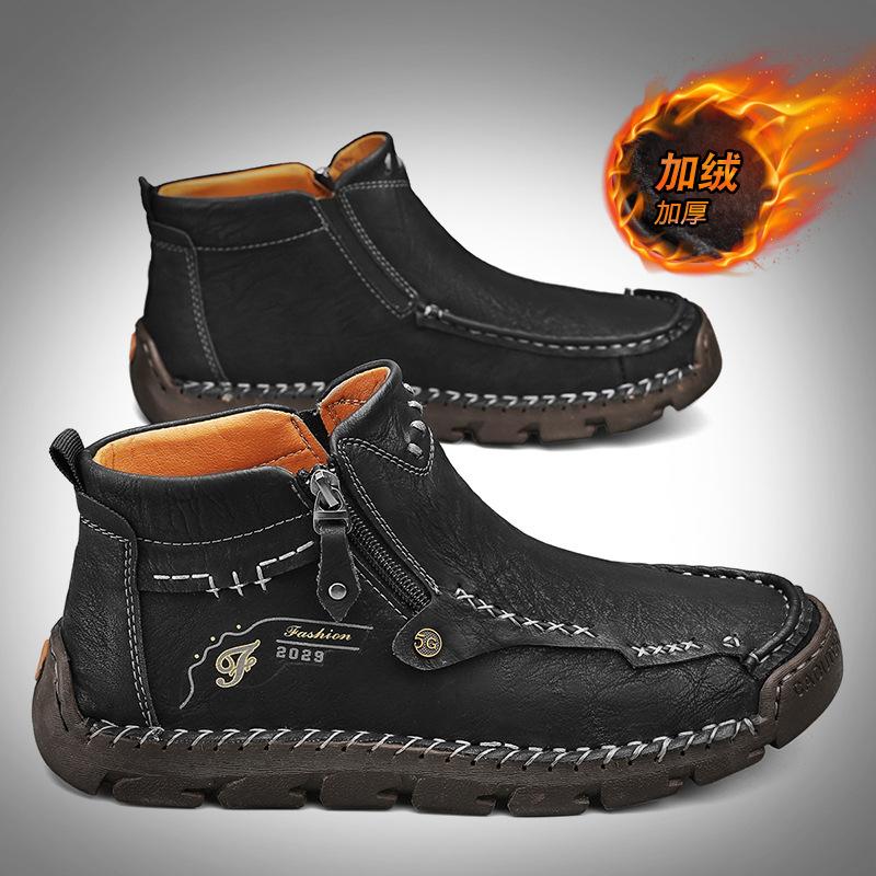 

Новая осенне-зимняя мужская повседневная обувь большого размера ручной работы из кожи, с хлопковой теплой подкладкой, ботинки-инструменты средней высоты 43