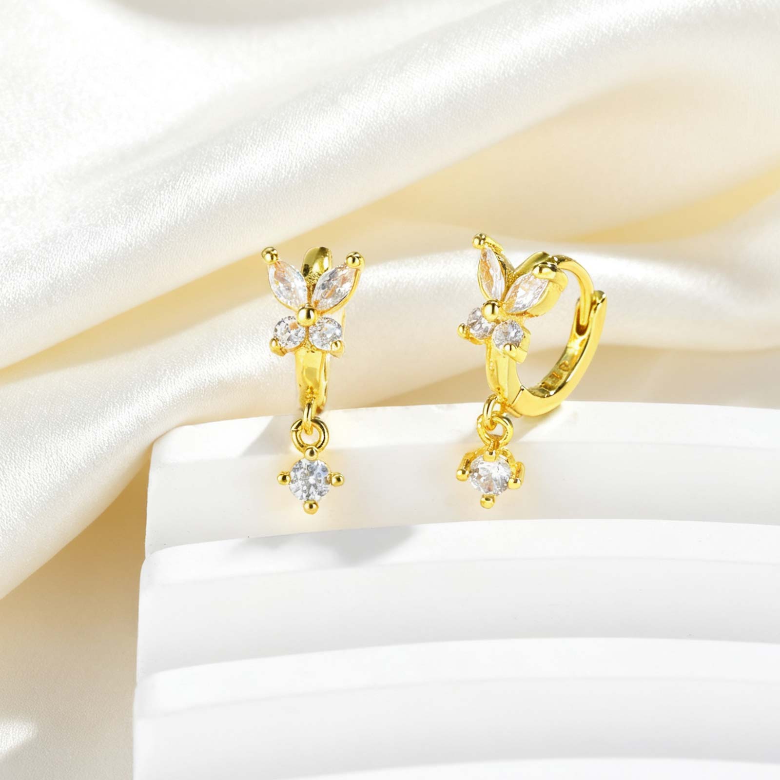 

Colorful Zircon Pendant Butterfly Hoop Earring For Women, Gold Plated Tiny Huggies Earrings,Fashion Elegant CZ Dangle Jewelry