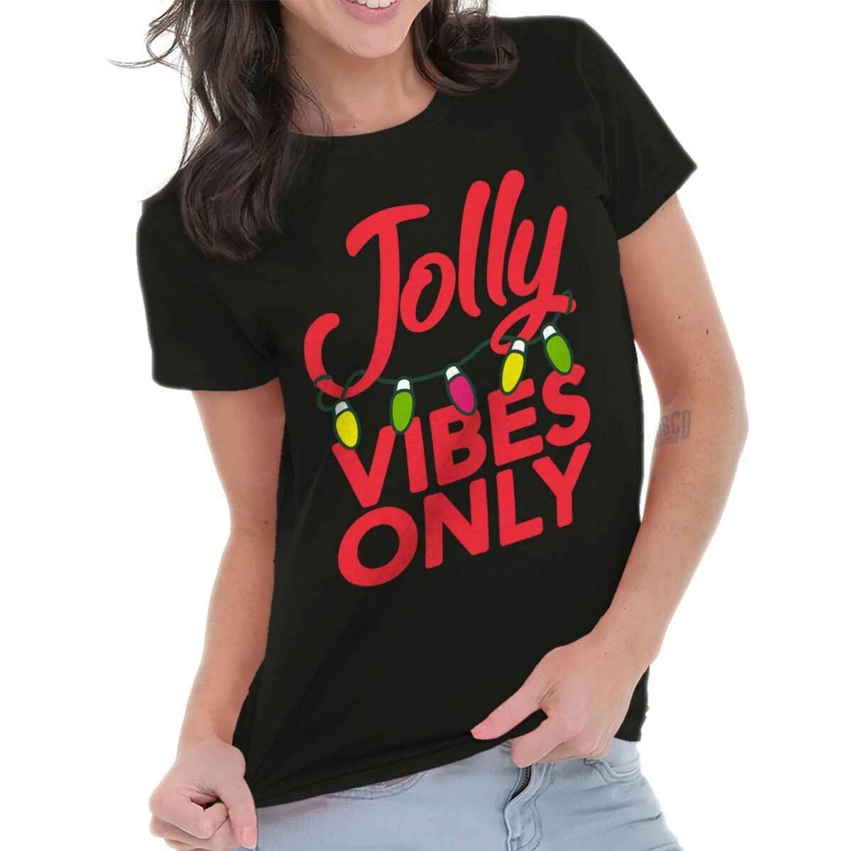 Cool Christmas Jolly Vibes Only Xmas Lights Womens Top Junior Graphic Tee M