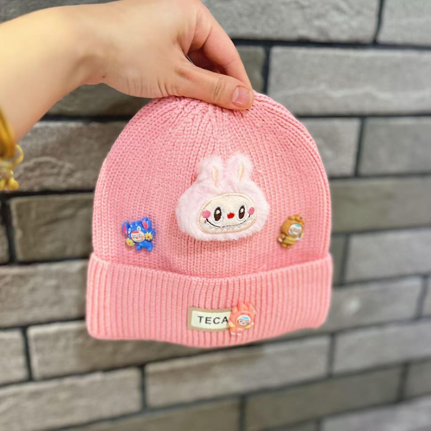 

Милые шерстяные шапки для детей, теплые и ветронепродуваемые вязаные шапки, защита для ушей и головные уборы для мальчиков и девочек 50-54cm