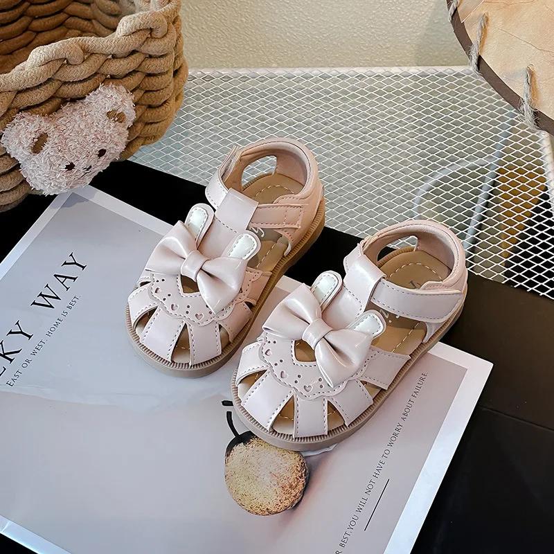 Fashion 2025 Children Fashion Sandals for Girls Summer New Korean Style Bowtie Soft Bottom Anti-slippery Versatile Baby Walk Beach Shoes