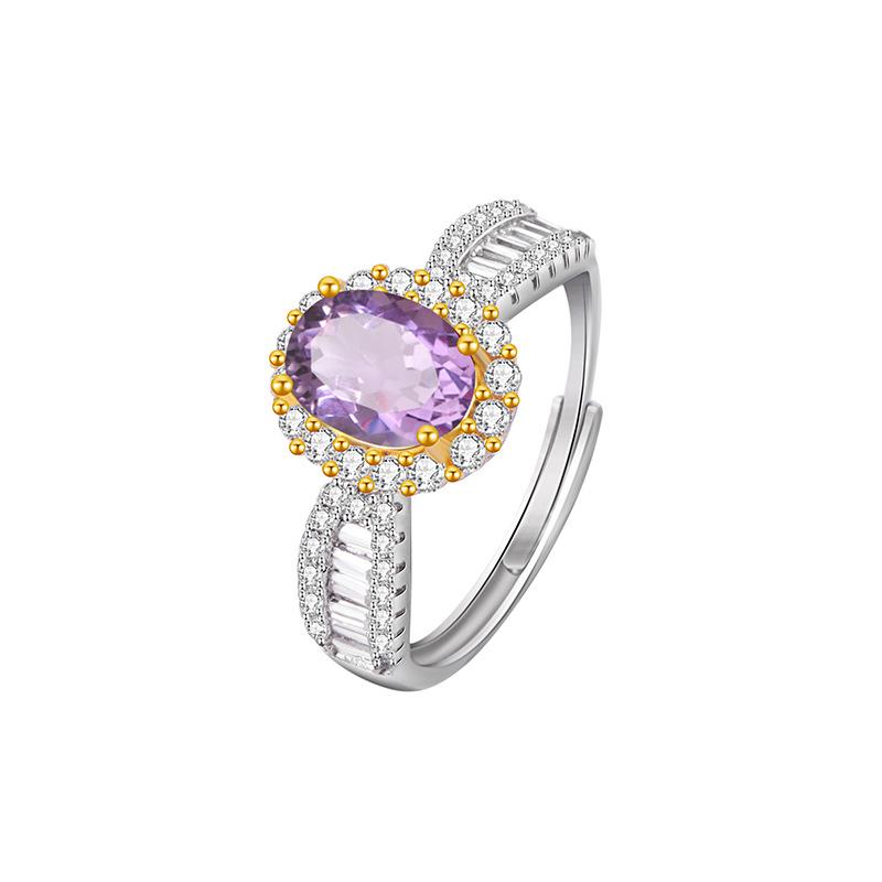 S925 Sterling Silver Ring Women's Inlaid Garnet Crystal Stone Peridot Natural Color Treasure Index Finger Ring