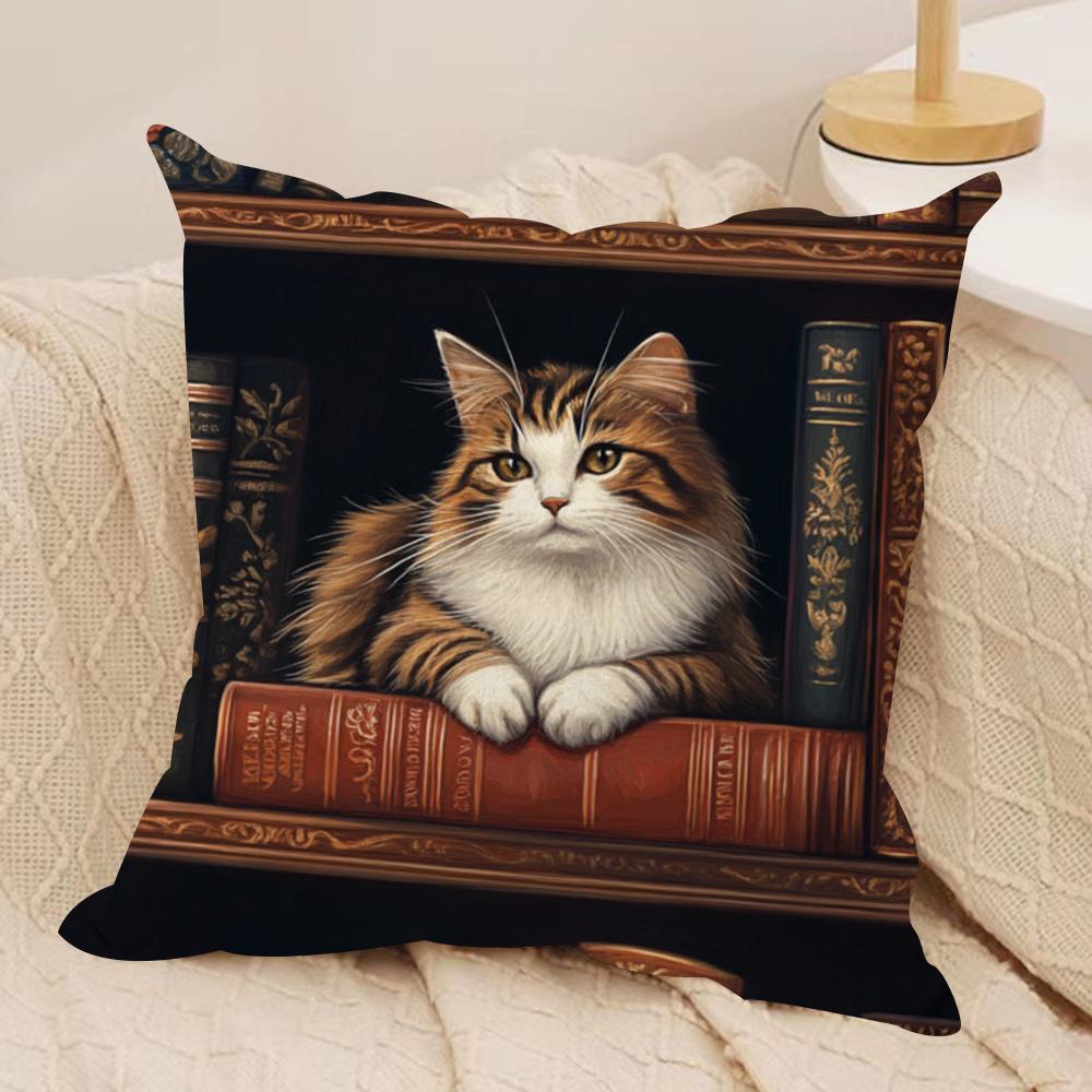 

Cute Cat Cushion Cover Silky Short Plush Double-Sided Printed Pillow Case for Sofa All Seasons Home Decor Gift 30cmx30cm