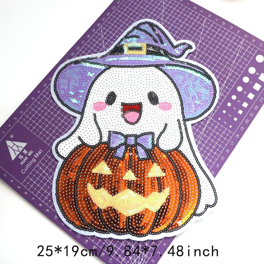 1pcs Sequin Halloween Ghost Embroidered Patches For Clothing Iron On Patches For Clothes DIY Fusible Patch