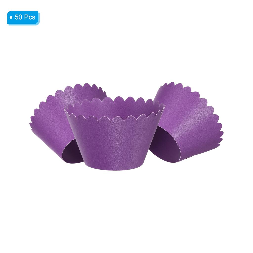 50 Pack Cupcake Wrappers Paper, Baking Cups Standard Wave Decoration for Anniversary Birthday Weddings and Parties, Dark Purple