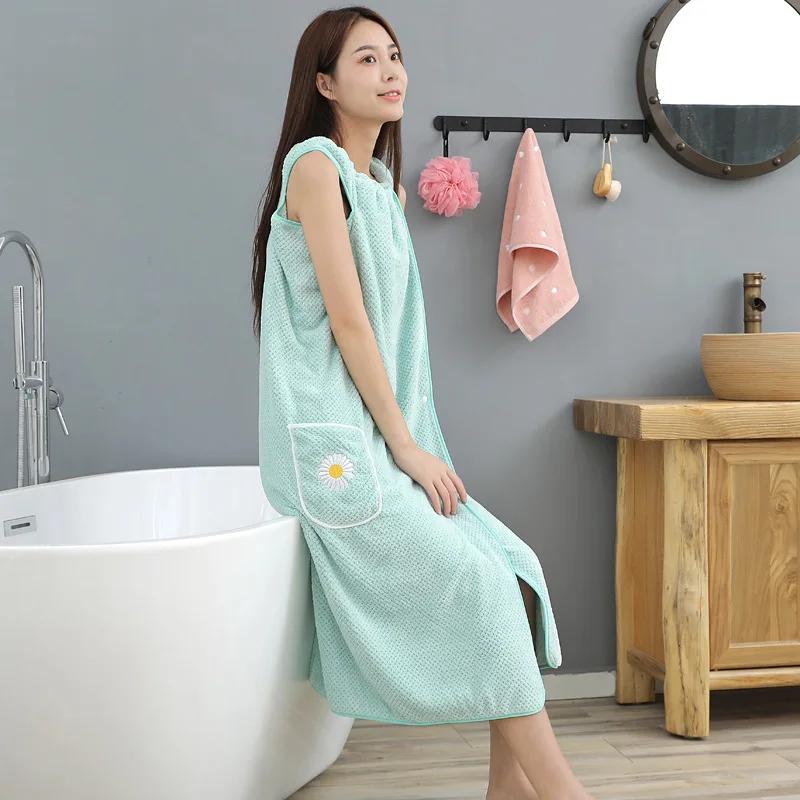 Wearable bathrobe, household women's bag, adult absorbent pure cotton quick drying hair skirt, long bathroom washable bath towel
