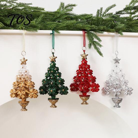 Gold Star Topped Ornaments Acrylic Christmas Tree Ornament with Lanyard, Xmas Shaped Gift for Friends Family Decorative Hanging Pendant Holiday Tree,