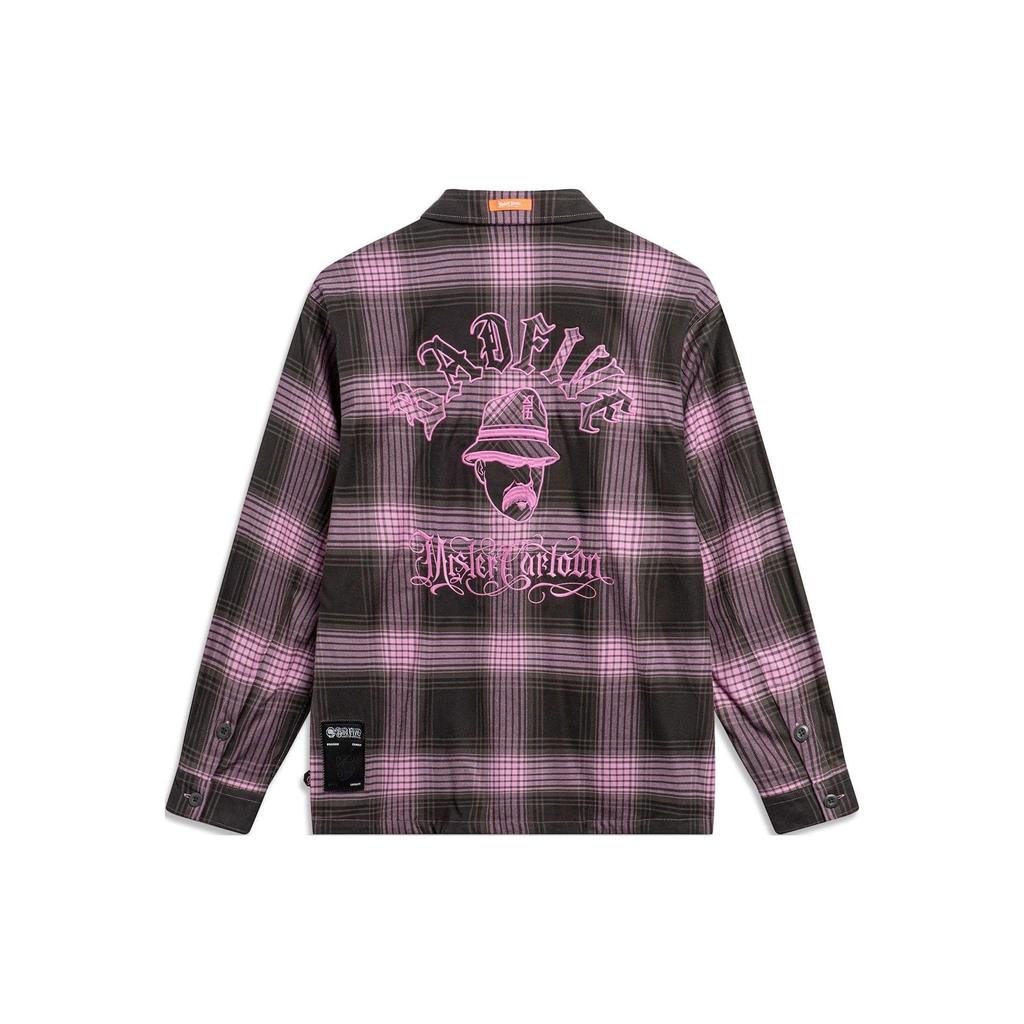 Li-Ning Badfive Plaid Letter Print Loose Casual Long Sleeve Shirt Men Tops Obsidian-Grey Dream-Pink Asphalt-Grey AFDT855-2