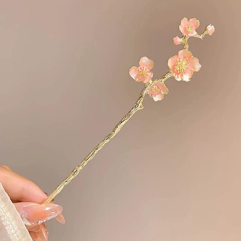 Klassischer Haarstab Pfirsichblütenhaar Essstäbchen Vergoldet Zinken Hochsteckfrisur Chignon Haarnadel Für Frauen Chinesische Hanfu Haarschmuck