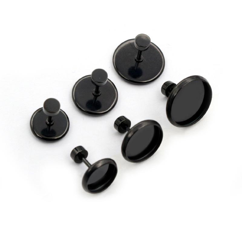 10pcs 8 10 12mm Stainless Steel Black Color Earring Studs Earrings Blank Base Fit 8-12mm Glass Cabochons Buttons Earring Bezels
