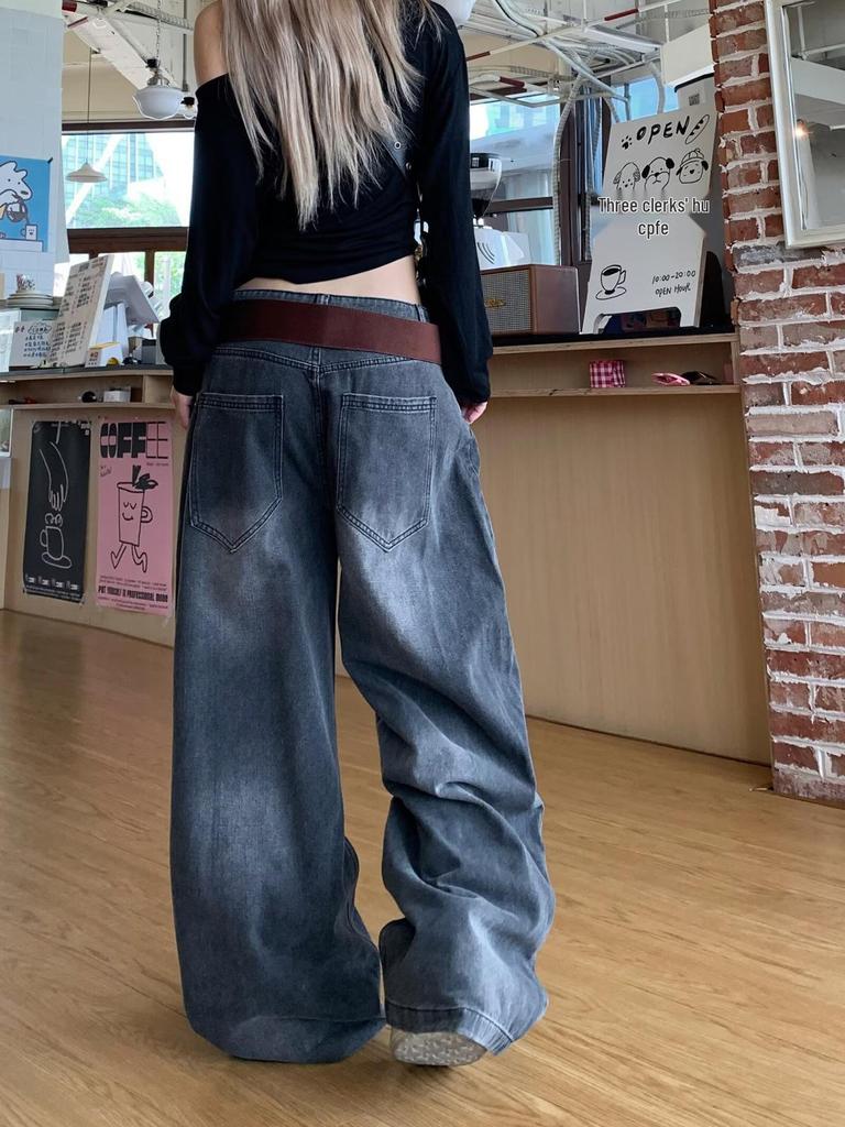 Blugi largi unisex cu imprimeu retro uzat