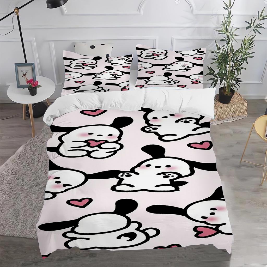 Cute 3D Printed Pochacco Anime Cartoon Bedding Set Soft Comfort Duvet Cover King Size For Kids Bedroom