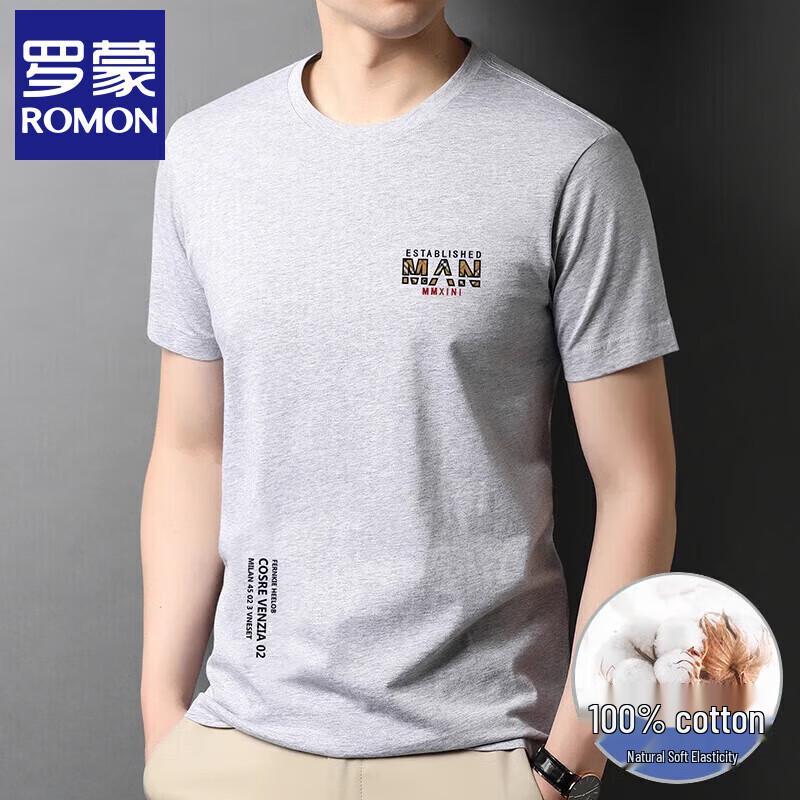 Romon Men's Pure Cotton Loose-Fit Round Neck T-Shirt for Dads