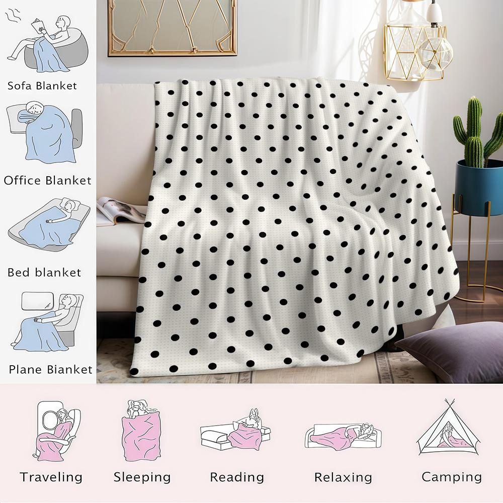 Klassische Schwarze Polka Dots Creme Flanelldecke Warm Weich Halloween Weihnachten Sofa Warm Gemütlich Dekorative Deko Für Alle Jahreszeiten