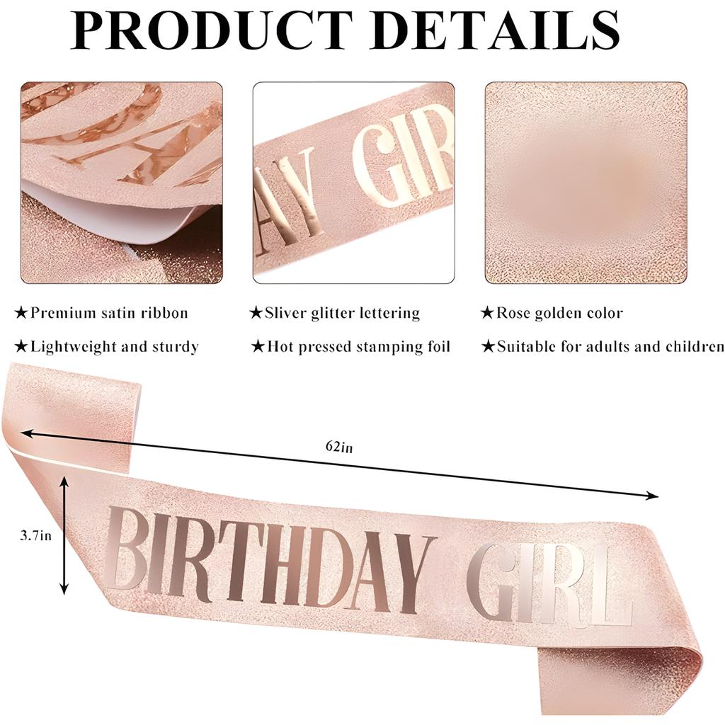 Handcrafted Birthday Sash and Crown Set - Premium Rose Gold Accessories for Celebrations