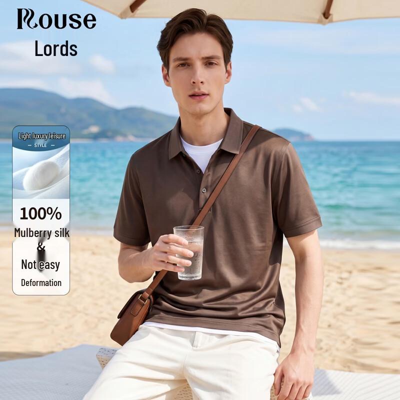 

Luotz Men s 100% Mulberry Silk Snag-Resistant Short-Sleeve Polo Shirt L