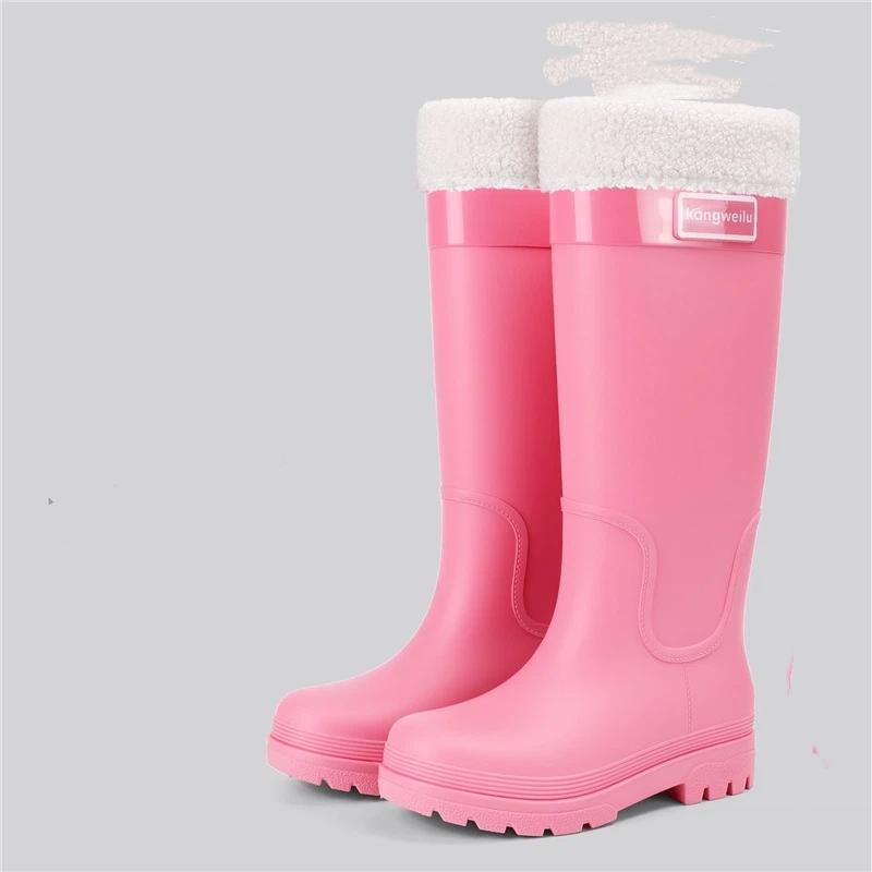 

Женские водонепроницаемые нескользящие дождевые ботинки с хлопковой подкладкой 39 розовый