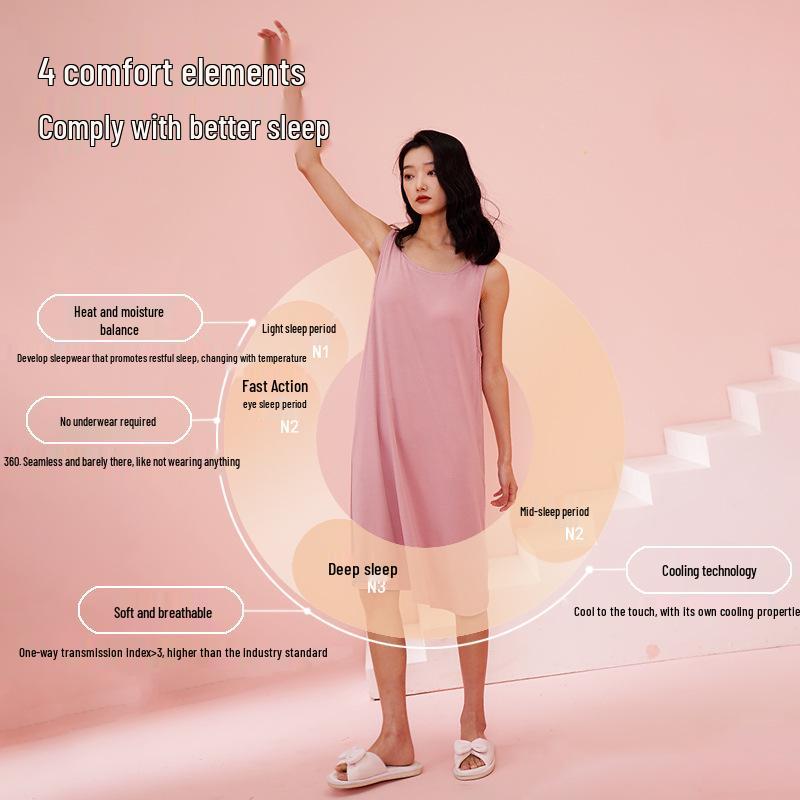 Women's Modal Sleeveless Nightgown with Chest Pad - Spaghetti Strap, Over-Knee Length, Sexy Summer Sleepwear