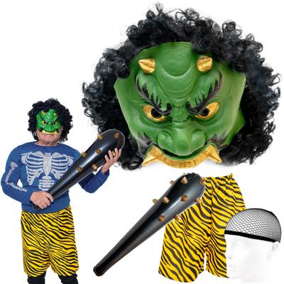 Set of Setsubun Face Red Blue Hannya and Oni Pants Oni Black Wig Oni Pants [XP Design] Masks, Oni, Oni, Wig, Club, (Green + + B)