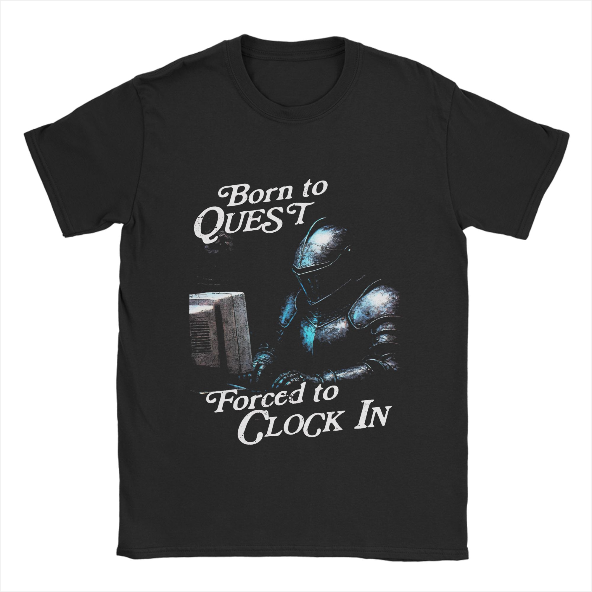

Born to Quest Forced to Clock in Clock In T-Shirts for Men Leisure Cotton Short Sleeve T Shirts Gift Idea Tops - Men s Sum... S разноцветный