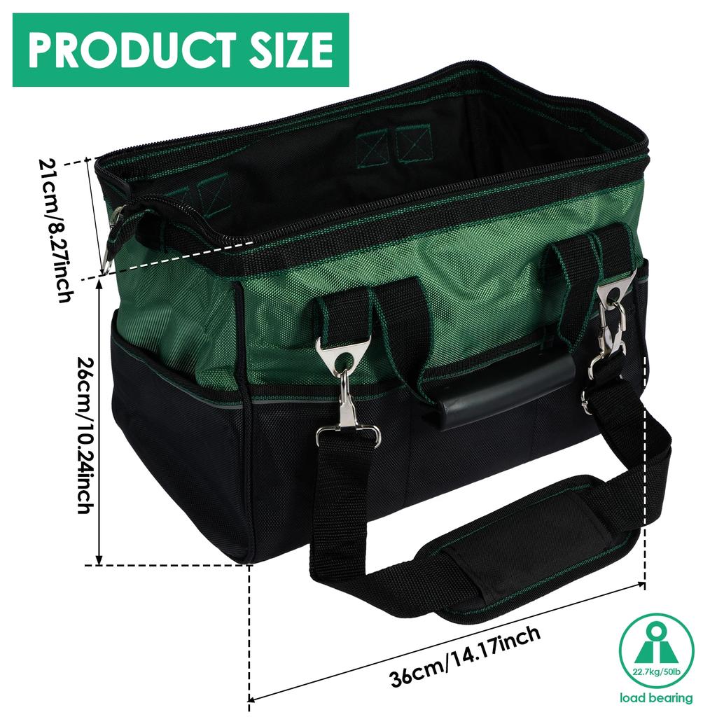 16/18'' Tool Bag Organizer Waterproof Oxford Cloth Multi Pocket Electrician Tools Tote Bag Heavy Duty Zipper Wide Mouth Tool Bag