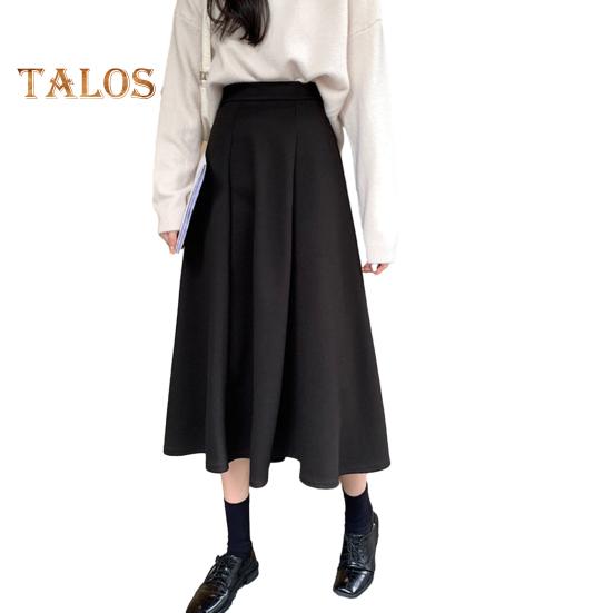 Women Midi Skirt High Waist A-Line Skater Skirt Solid Color Large Hem Commuting Style Office Lady Skirt Workwear