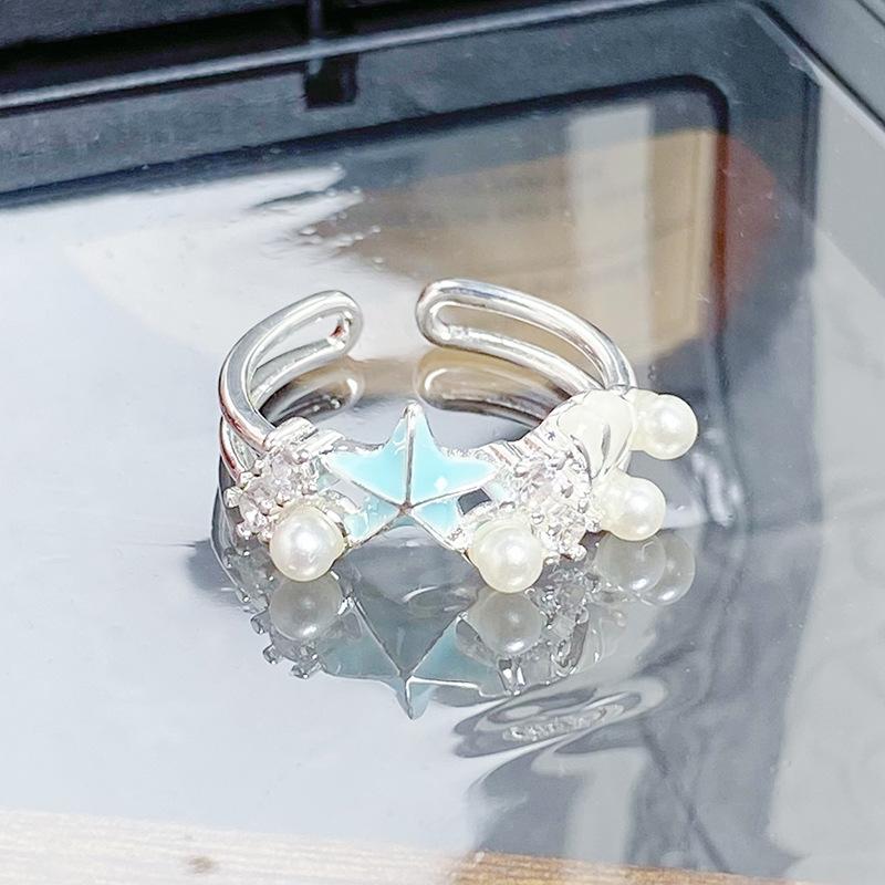 [Xinghai Secret Language] Starfish Enamel Dripping Oil Opening Ring Niche Light Luxury High-End Feeling Stacked With Zircon Ring Woman