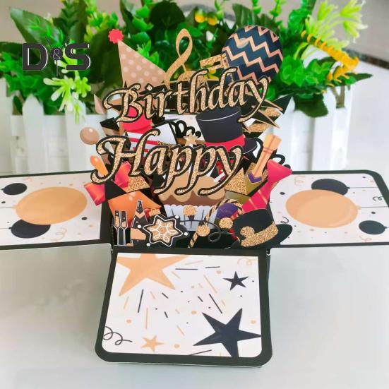 3D Birthday Card Pop-Up Happy Birthday Greeting Card Gift Box with Envelope Handmade Foldable Celebration Card for Family&Friend
