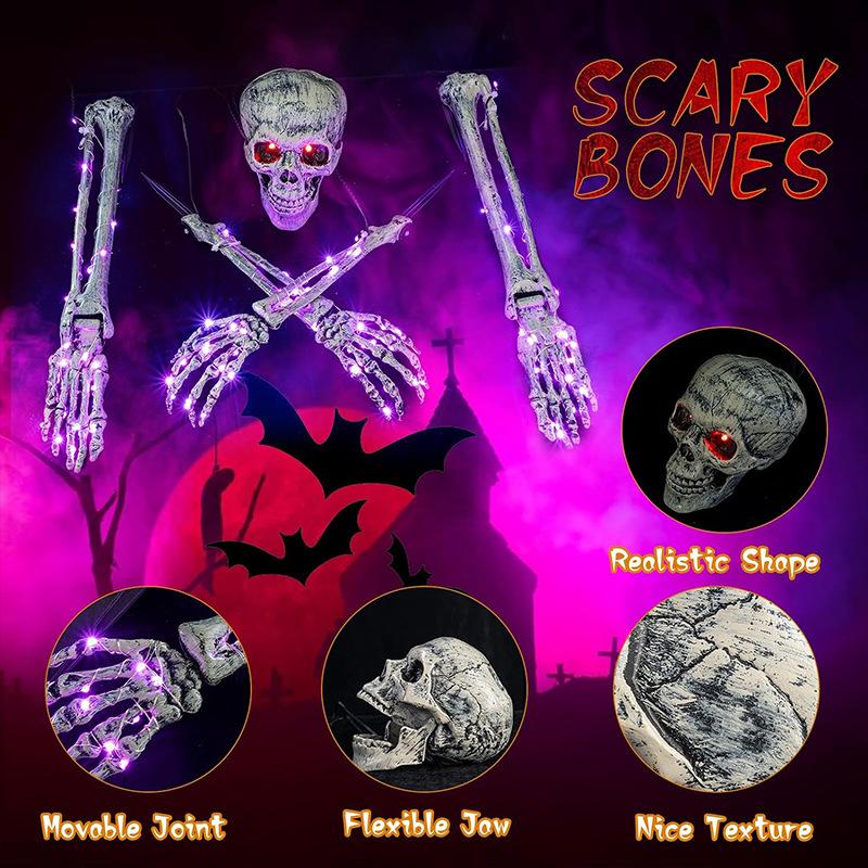 Halloween Decoration Props Luminous Skull 5-piece Set 200 LED Light Skulls Remote Control 8 Modes To Change