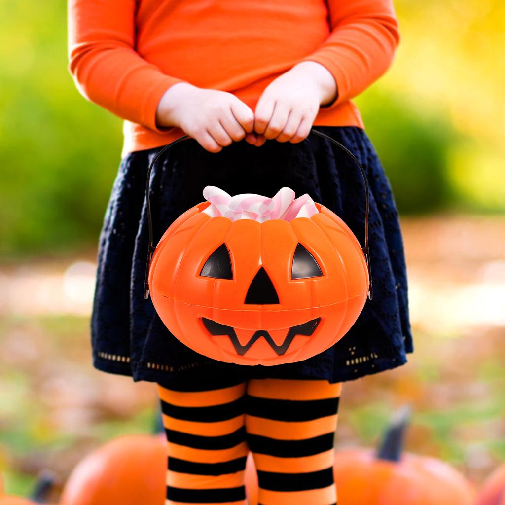 Trick or Treat Pumpkin Bucket Candy Bag Halloween Party Decoration Kids Plastic Buckets Small Container Treat Holder Gift