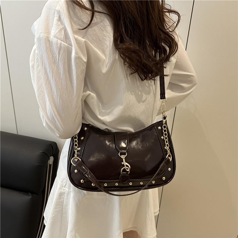 Fashion Solid Color Underarm Handbag Rivet Hook Small Square Bag