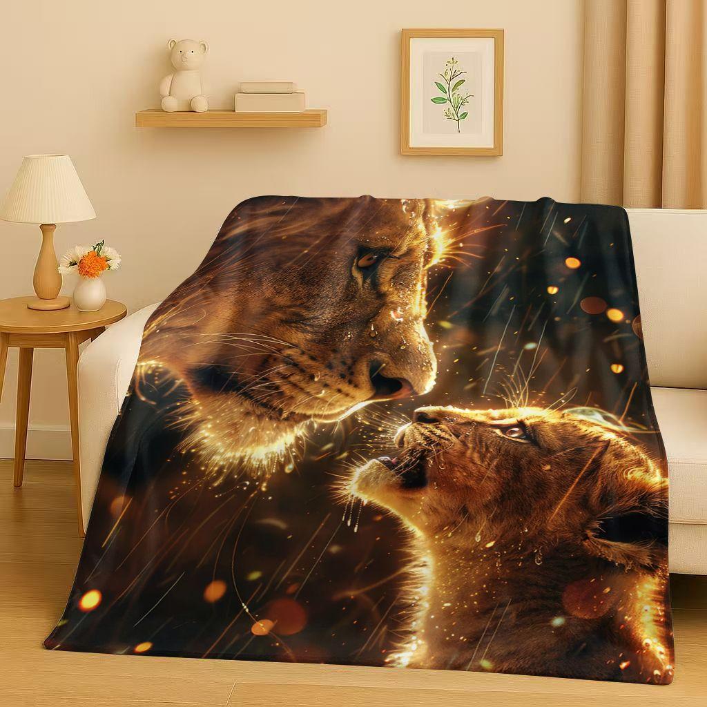 26 Style Tiger Lion Beast Art Cartoon Flannel Blanket,Ultra Soft Warm Plush Throw for Home Bedroom Bed Sofa Cover Office Travel