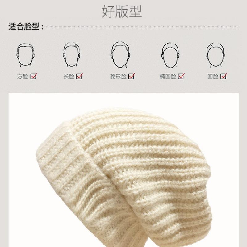 Winter Hat Women's Autumn and Winter Wool Hat Big Head Circumference Black Cold Hat Warm Ear Protection Confinement Knitted Pile Hat Men