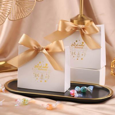 10pcs Silk Ribbon Eid Mubarak Gift Box Moon Star Paper Candy Bags Unique DIY Gift Packaging Box Holiday Decoration