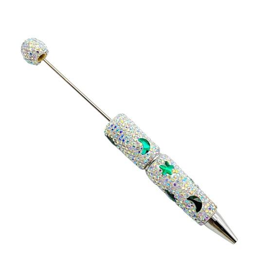 Custom Beadable Pen Blanks Glitter Ballpoint Pen, Sparkly Rhinestone Star Moon Beaded Plastic Creative Gift Pens for Women DIY Handmade Gel Ink School