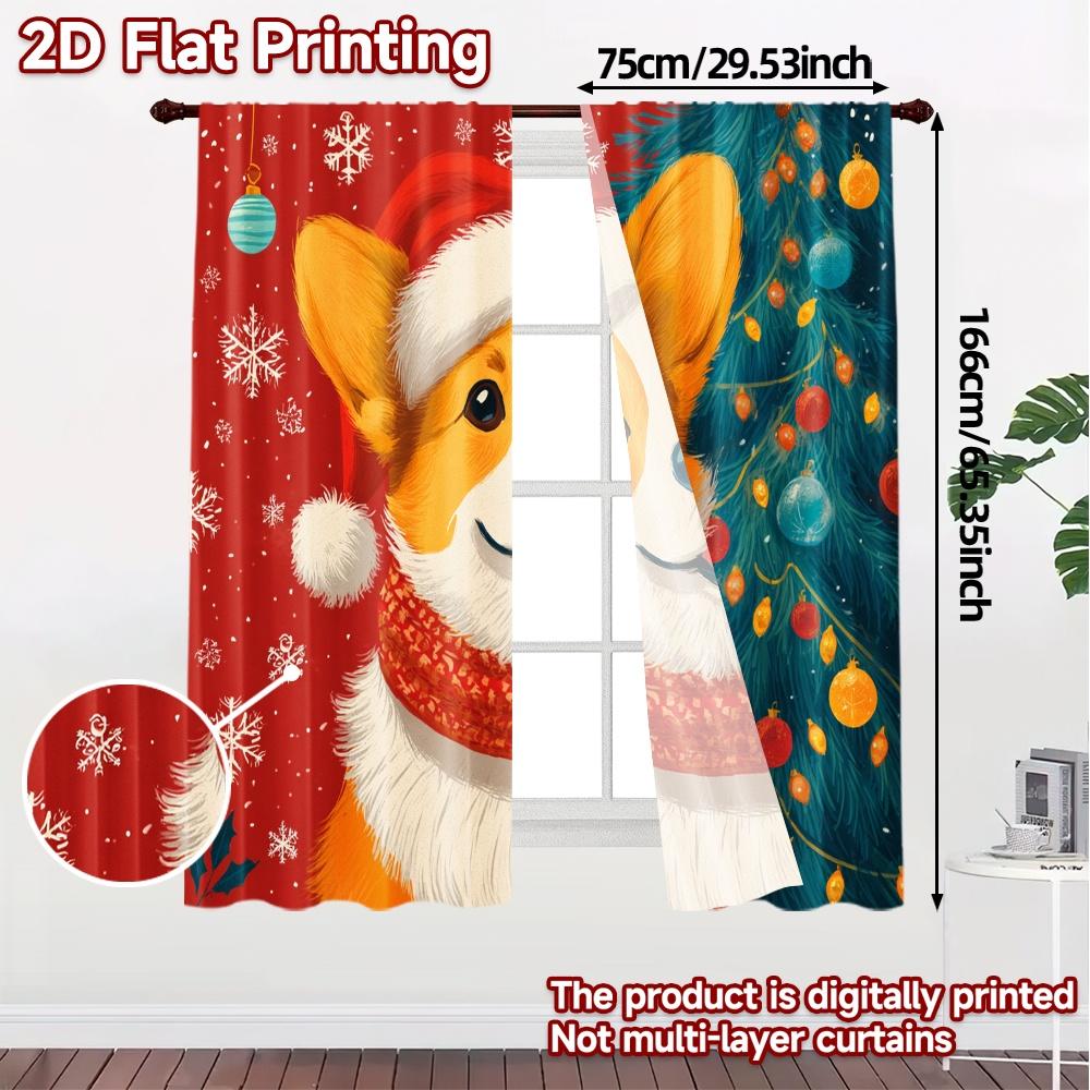 Set Of 2 Flat Printing Jit Curtains Without Rod Christmas Corgi Chic Polyester Decorations Curtain Semi Sheer Made