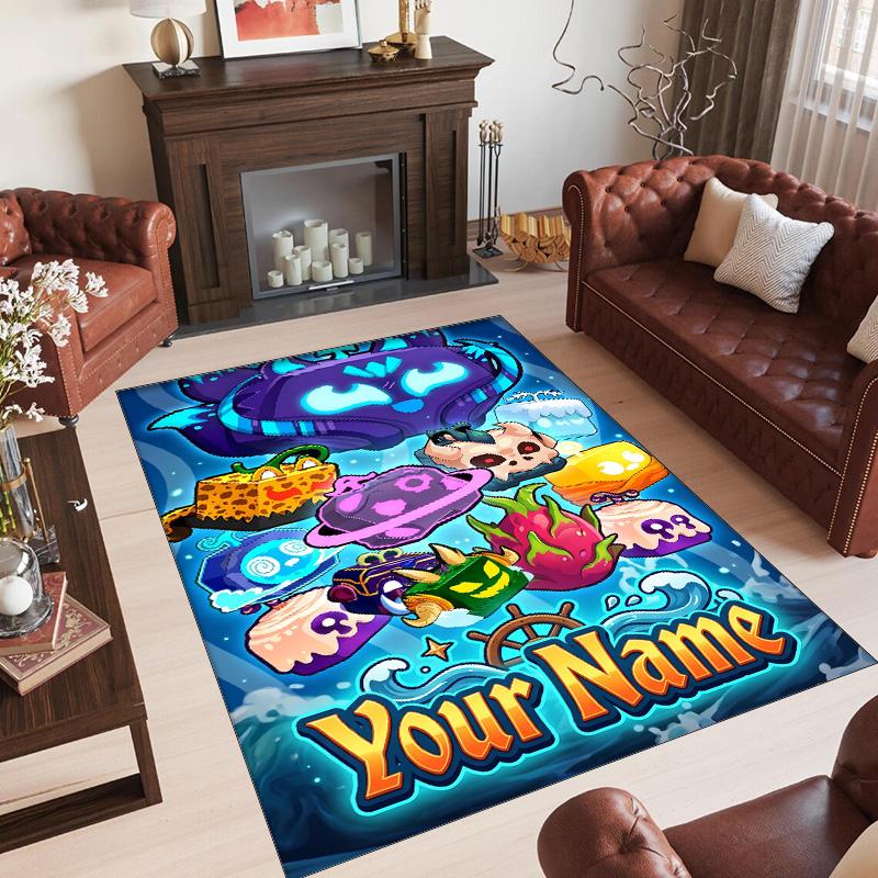 Personalized Crystal Velvet Carpet Custom Name Text,Blox Fruits Anti Slip Area Rug For Home Decoration
