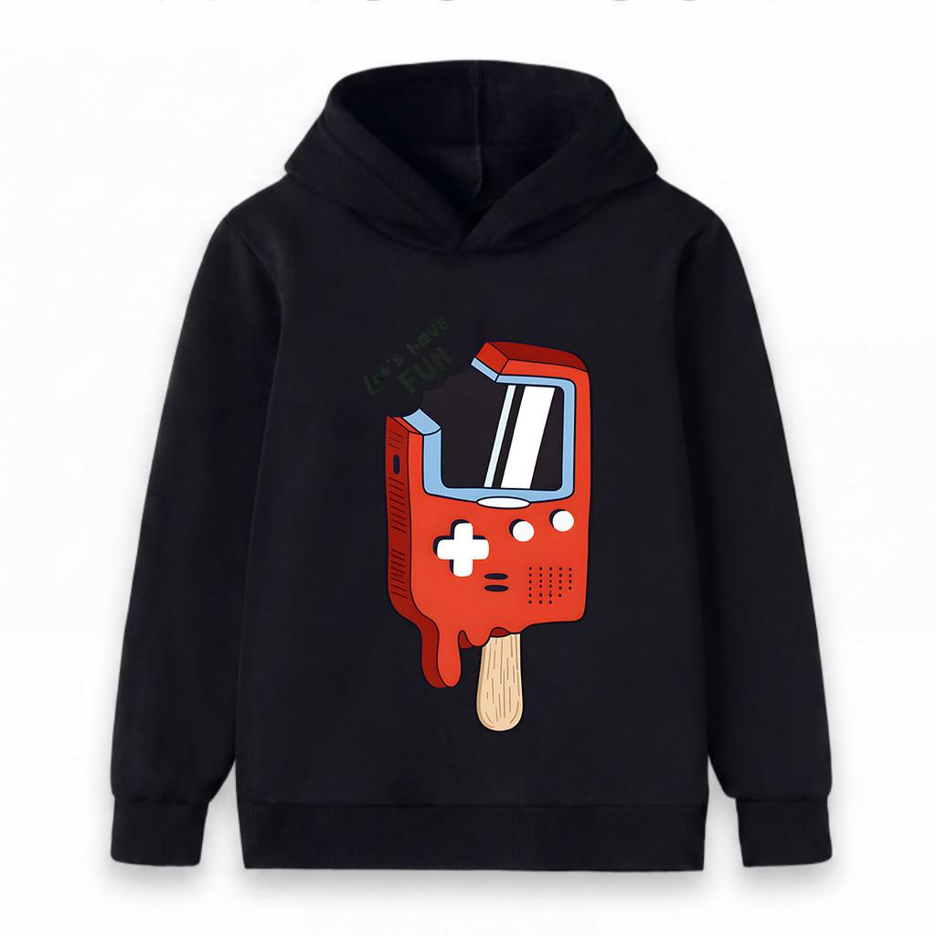 Kids Boys Girls Pullover Hoodie, Funny Gameboy Popsicle Printed Casual Long Sleeve Hooded Sweatshirt, Let's Have Fun Pattern Tops for Game Lovers Chil