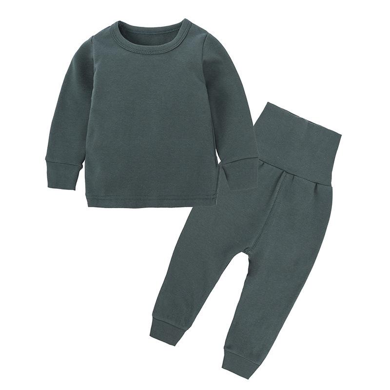 Kids Thick Brushed Pajama Set for Spring Autumn Long Sleeve Pants with Tummy Protection
