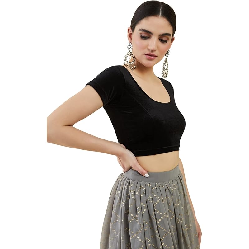 Soch Womens Black Velvet Princess Cut Solid Blouse