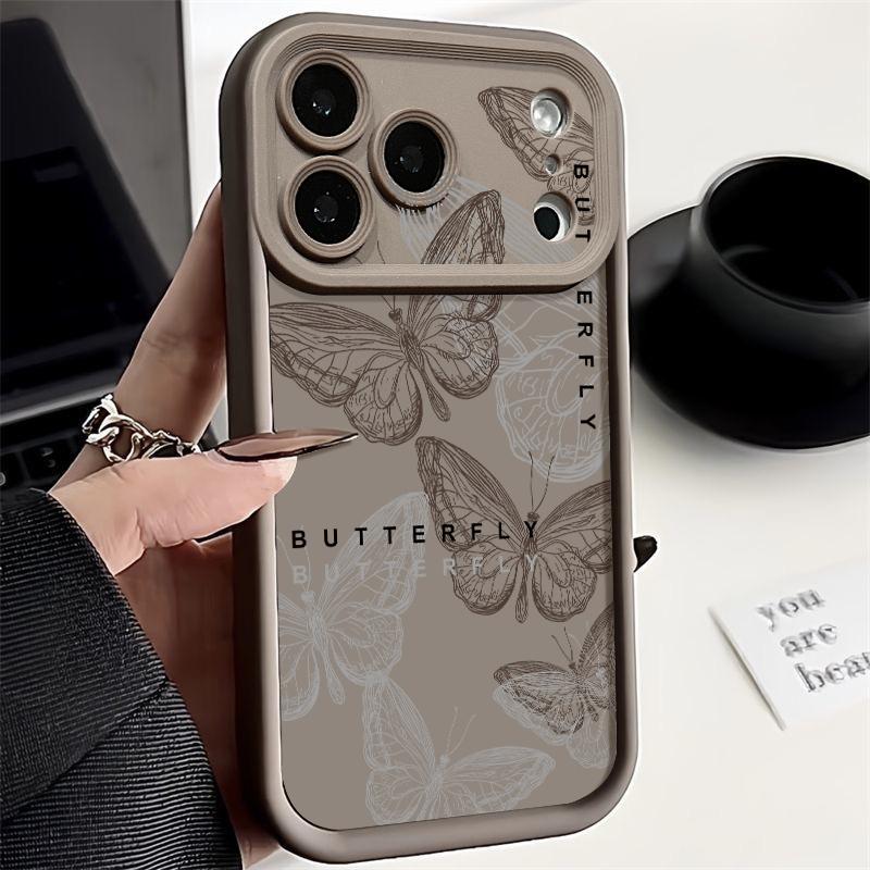 Shockproof Phone Case For iPhone 17 Pro Max Case iPhone 16 15 14 13 Pro Max 11 17e 16e Pink Butterfly Soft Silicone Bumper Cover
