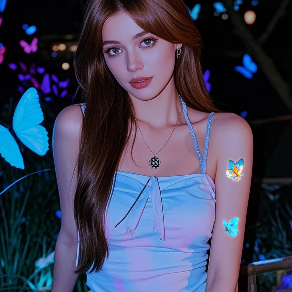 's New Fluorescent Butterfly Tattoo Sticker Music Festival KTV Concert Party Disposable Waterproof