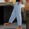 Women High Waist Drawstring Pocket Linen Cropped Carrot Casual Trousers