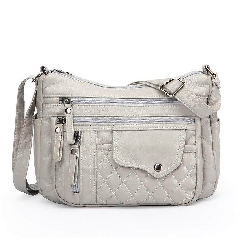 Middelaldrende og eldre kvinners veske skulderveske vintage mykt skinn mammaveske lett crossbody-veske