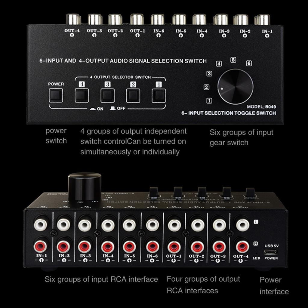 Stereo Sound Selector Sound Switcher Speaker Switching Sound Switching Box Switcher Selector for Stereo Speaker 6 In 4 Out