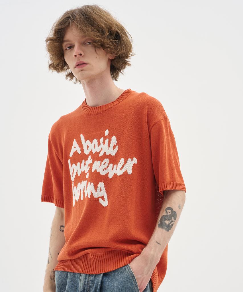 BLOND9 Slogan Round Short Sleeve Knit Orange